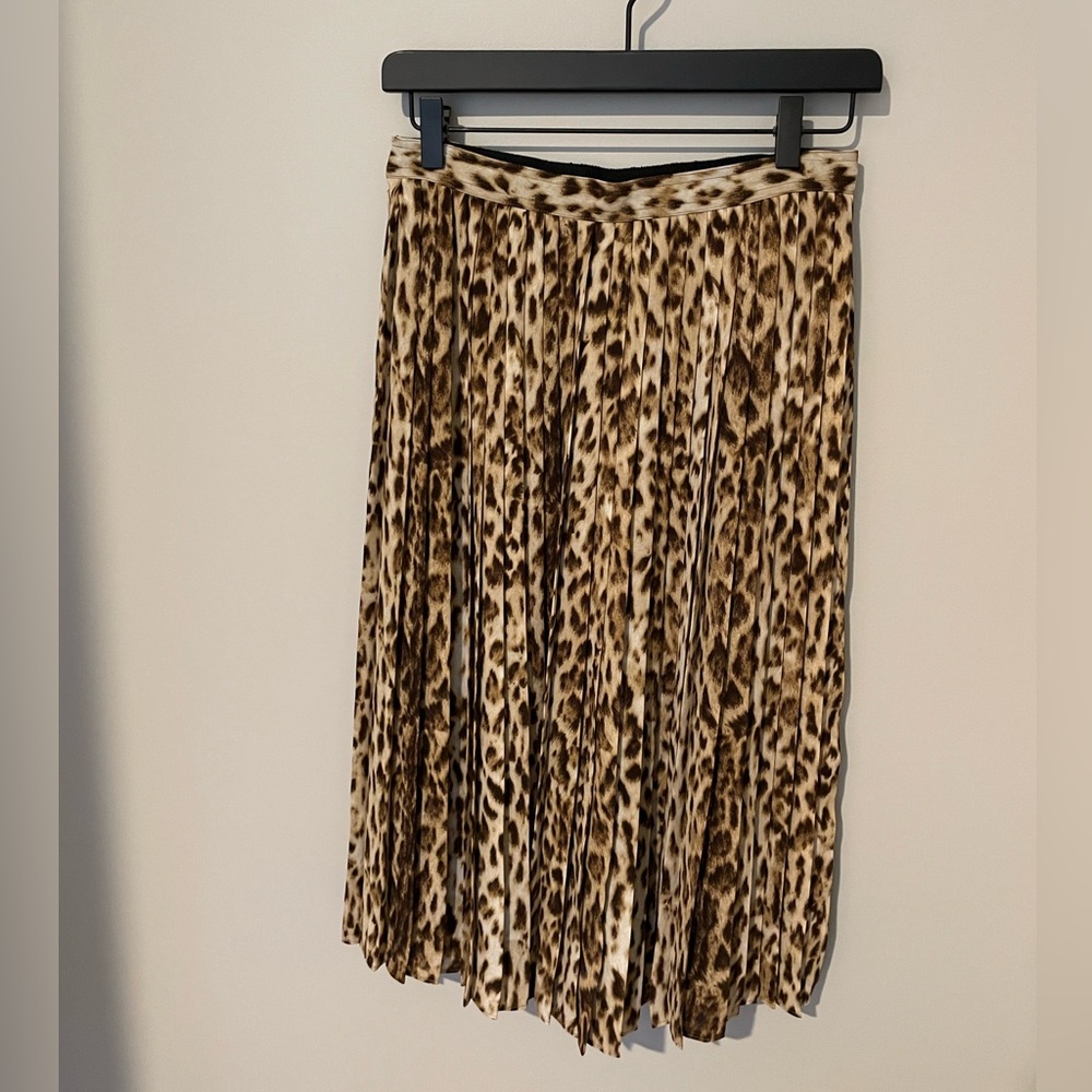 J. Crew Beige and Brown Leopard Print Pleated A-Line Skirt - Picture 3 of 11
